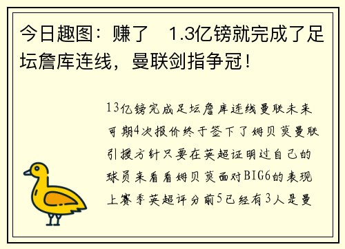 今日趣图:赚了❗1.3亿镑就完成了足坛詹库连线,曼联剑指争冠!